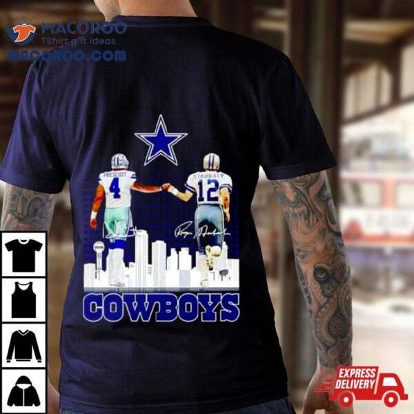 Skyline Dak Prescott And Roger Staubach Cowboys Signatures T Shirt