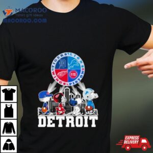 Snoopy And Friends Detroit Tigers Lions Piston Wings City Line T Shirt