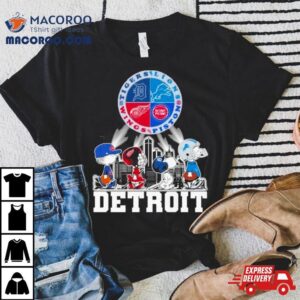 Snoopy And Friends Detroit Tigers Lions Piston Wings City Line Tshirt