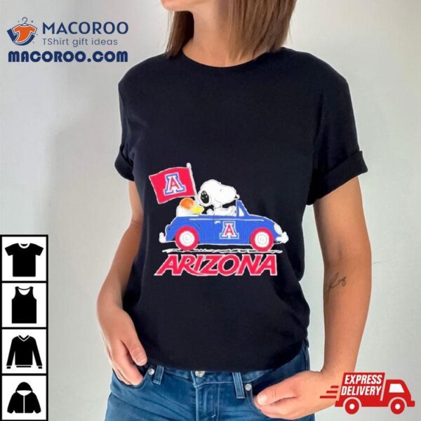 Snoopy And Woodstock Driving Car Arizona Wildcats Basketball T Shirt