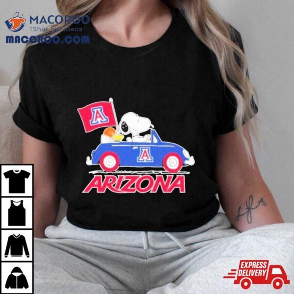 Snoopy And Woodstock Driving Car Arizona Wildcats Basketball T Shirt