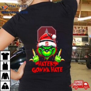 Stanford Cardinal Grinch Santa Middle Finger Haters Gonna Hate Shirt