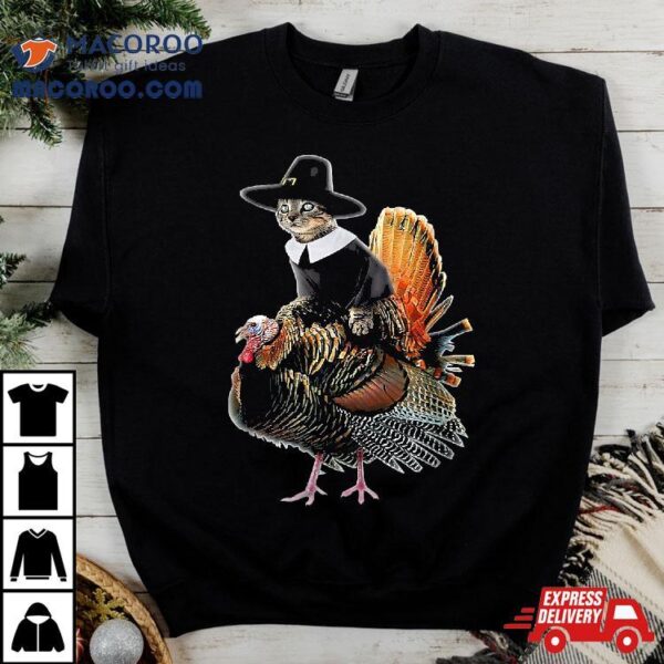 Thanksgiving Cat Pilgrim Costume Turkey Shirt