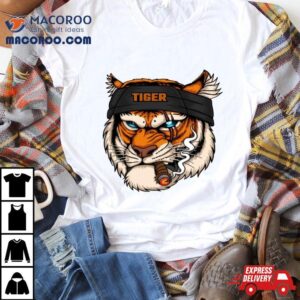 Tiger Head Wearing Bandana While Smoking Tshirt