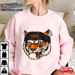 Tiger Head Wearing Bandana While Smoking Tshirt