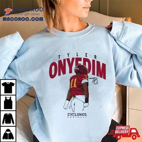 Tyler Onyedim Cartoon Drop Cyclones Football Signature T Shirt