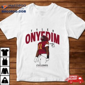 Tyler Onyedim Cartoon Drop Cyclones Football Signature Tshirt