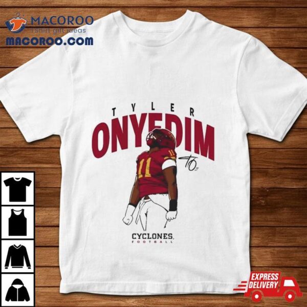 Tyler Onyedim Cartoon Drop Cyclones Football Signature T Shirt