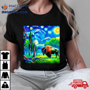 Van Gogh Starry Night Vincent Bison In Fores Tshirt
