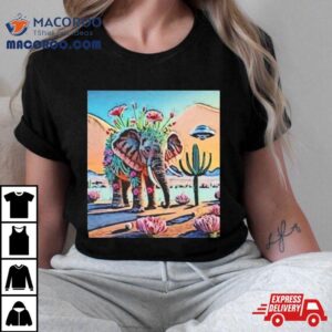 Watercolor Elephant Cactus Ufo Fun Tshirt