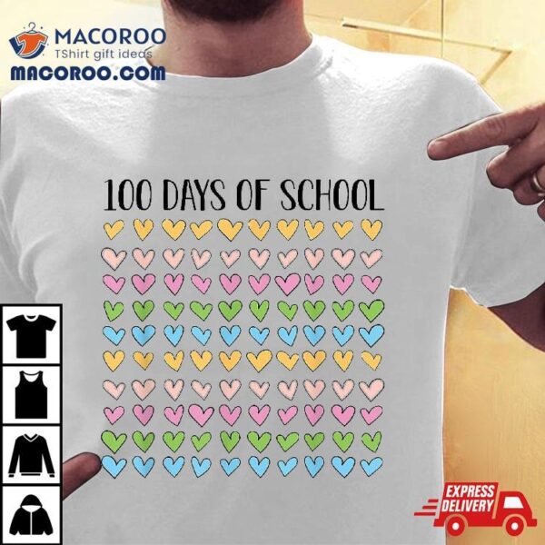 100 Days Of School Shirt Hearts 100th Vintage Teacher Retro