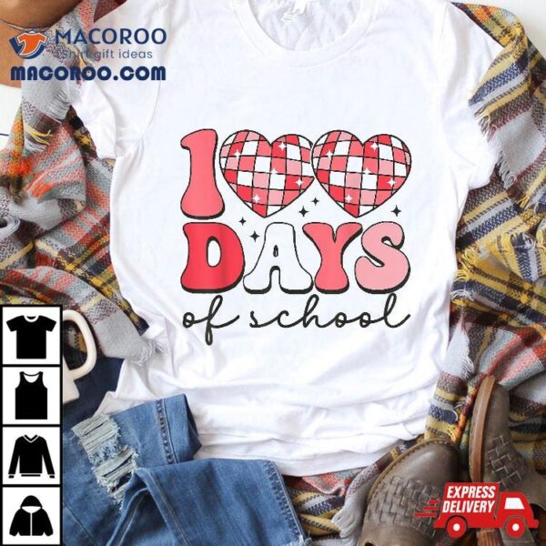 100 Days Of School Retro Disco Hearts 100th Day Shirt