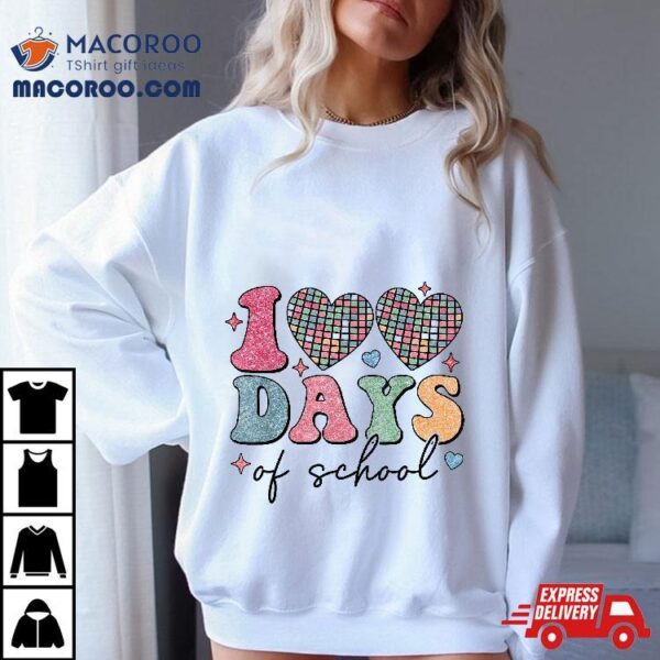 100 Days Of School Retro Disco Hearts 100th Day Shirt