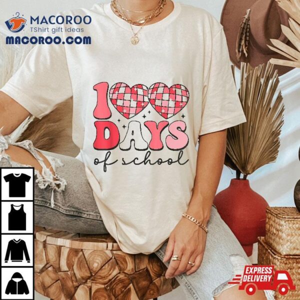 100 Days Of School Retro Disco Hearts 100th Day Shirt