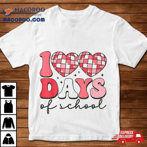 100 Days Of School Retro Disco Hearts 100th Day Shirt