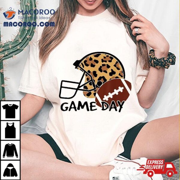 American Football Game Day Leopard Helmet For Girl Shirt