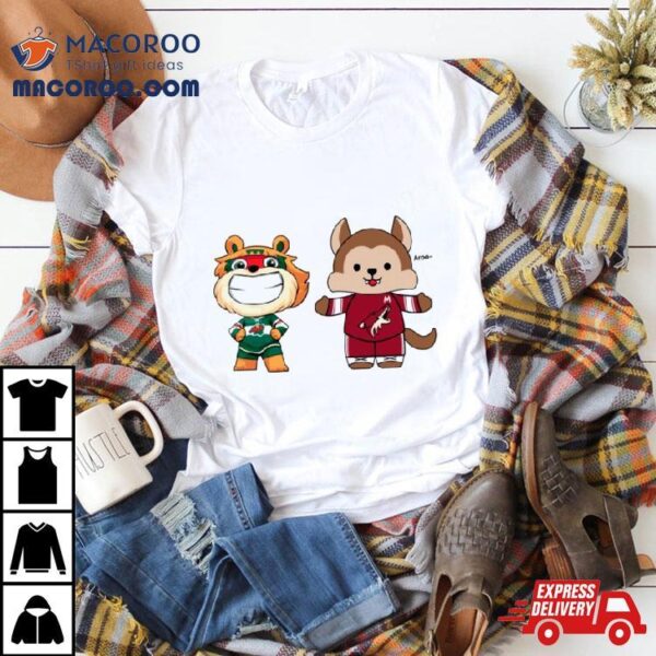 Arizona Coyotes Vs Minnesota Wild Nhl 2024 Mascot Cartoon Hockey Shirt