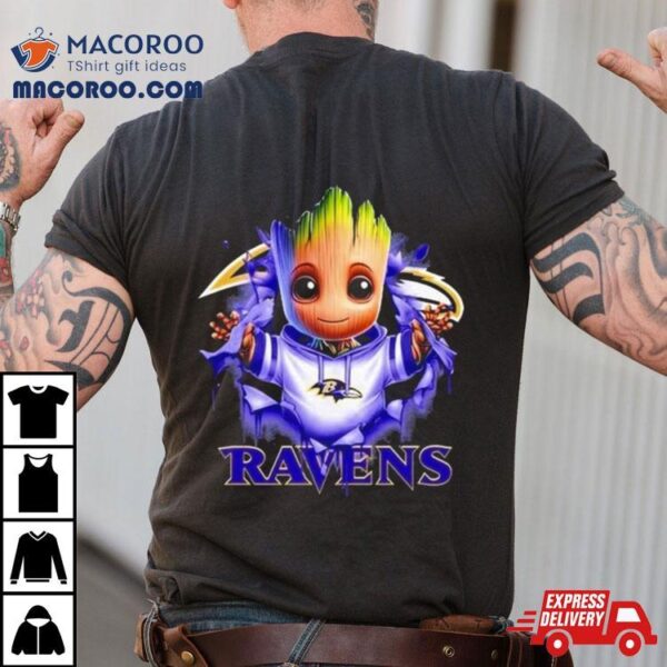 Baby Groot Blood Inside Me Baltimore Ravens 2024 T Shirt