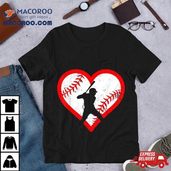 Baseball Heart Vintage Valentine’s Day Shirt For Kids Boys