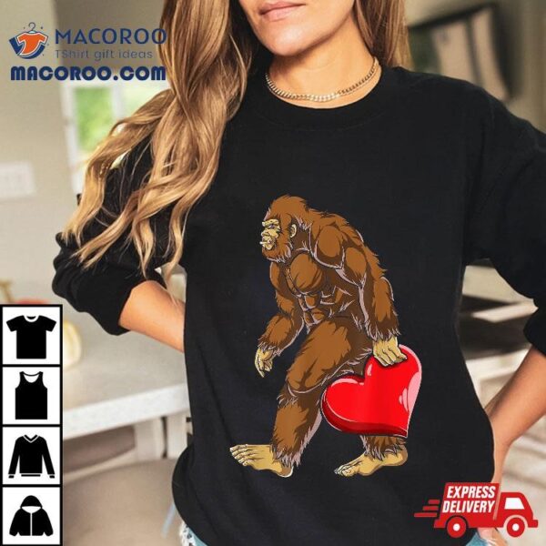 Bigfoot Heart Valentines Day Boys Love Sasquatch Funny Shirt