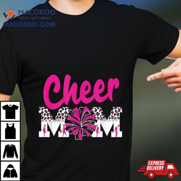 Cheer Mom Hot Pink Black Leopard Letters Pom Poms Shirt