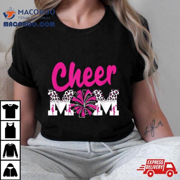 Cheer Mom Hot Pink Black Leopard Letters Pom Poms Shirt