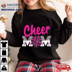 Cheer Mom Hot Pink Black Leopard Letters Pom Poms Tshirt