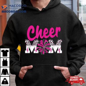 Cheer Mom Hot Pink Black Leopard Letters Pom Poms Tshirt