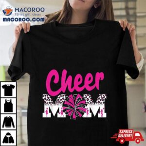 Cheer Mom Hot Pink Black Leopard Letters Pom Poms Tshirt