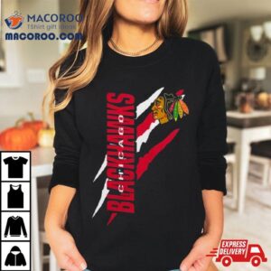 Chicago Blackhawks Starter Black Color Scratch Tshirt