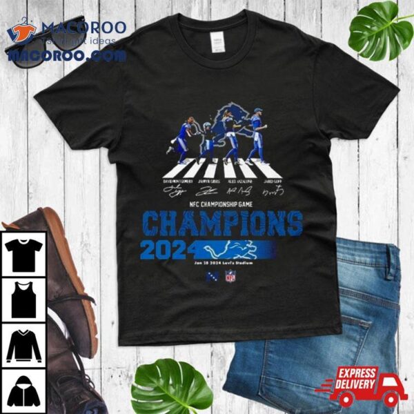 Congrats Detroit Lions Are 2024 Nfc Champions Nfl Playoffs Team Abbey Road To The Victory Signatures T Shirt