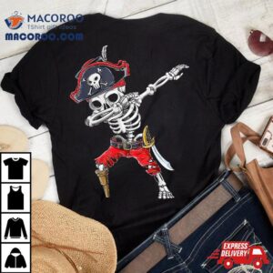 Dabbing Skeleton Pirate T Shirt Halloween Kids Jolly Roger