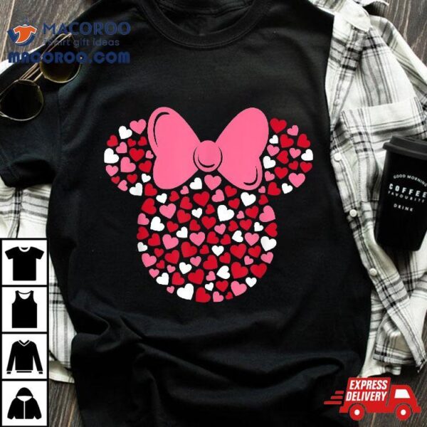 Disney Minnie Mouse Icon Pink Hearts Valentine’s Day Shirt, Black, Small