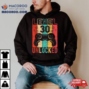 Fun 30th Birthday Level 30 Unlocked, Retro Graphic Shirt