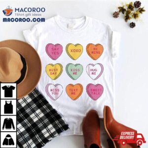 Funny Candy Valentines Day Hearts Retro Trendy Wo Girls Tshirt