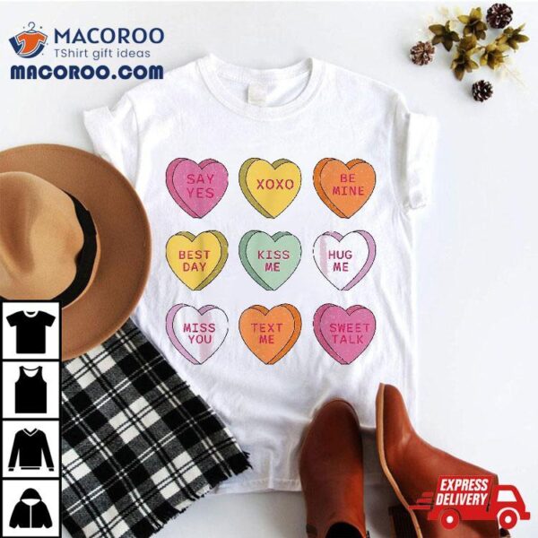 Funny Candy Valentines Day Hearts Retro Trendy Wo Girls Shirt