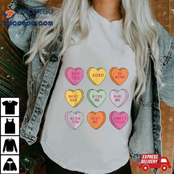 Funny Candy Valentines Day Hearts Retro Trendy Wo Girls Shirt