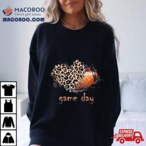 Game Day Leopard Heart Football Lovers Players Tshirt