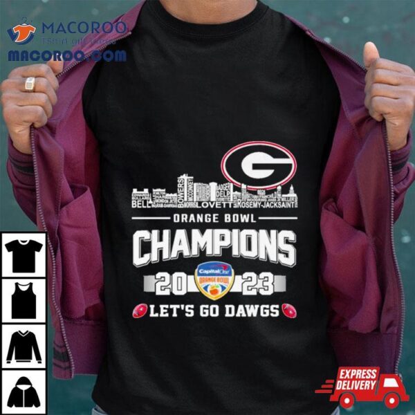 Georgia Bulldogs Football Skyline Players Names 2023 Orange Bowl Champions Let’s Go Dawgs Shirt