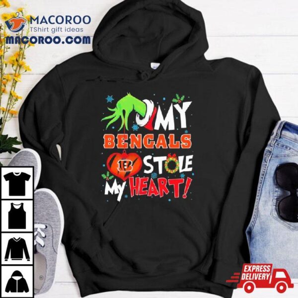 Grinch Hand My Cincinnati Bengals Stole My Heart Christmas Shirt