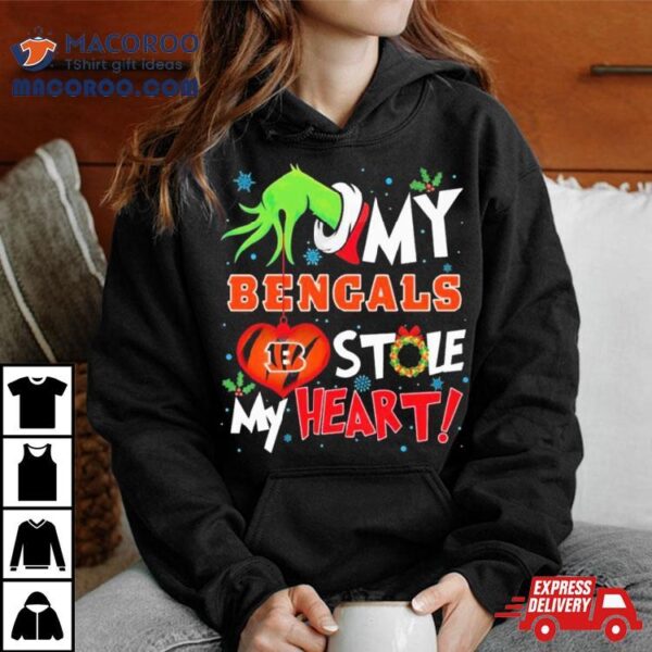 Grinch Hand My Cincinnati Bengals Stole My Heart Christmas Shirt