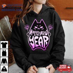 Happy New Year Cat Celebration 2 Pink Gradient Shirt