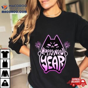 Happy New Year Cat Celebration Pink Gradien Tshirt