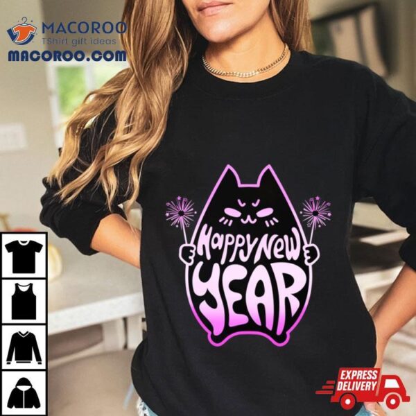 Happy New Year Cat Celebration 2 Pink Gradient Shirt