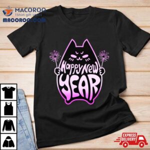 Happy New Year Cat Celebration Pink Gradien Tshirt