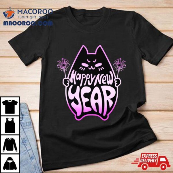 Happy New Year Cat Celebration 2 Pink Gradient Shirt