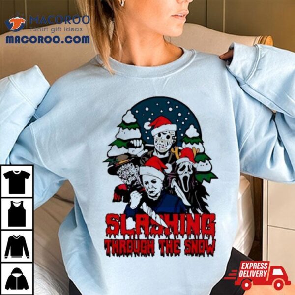 Horror Santa Hat Slashing Through The Snow Shirt