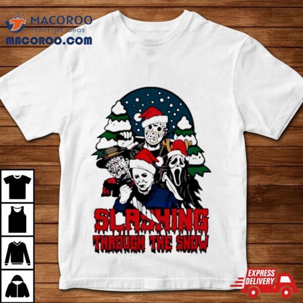 Horror Santa Hat Slashing Through The Snow Shirt