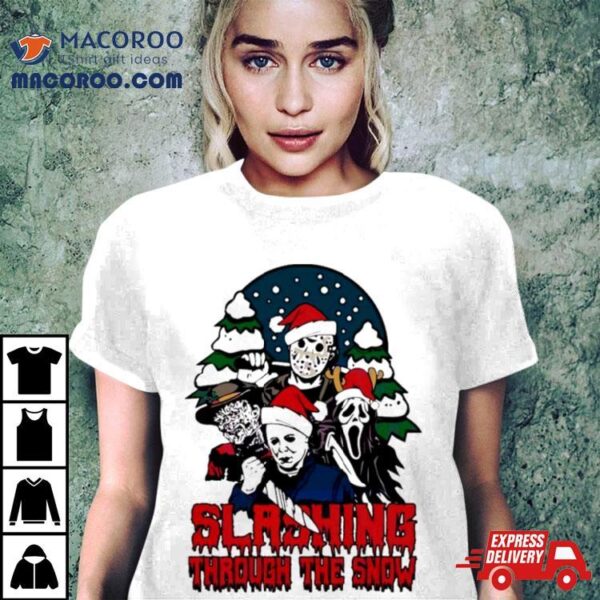 Horror Santa Hat Slashing Through The Snow Shirt