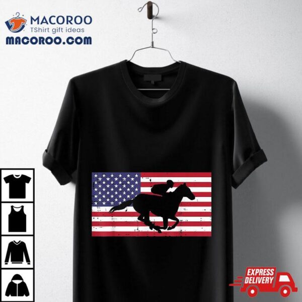 Horse Riding Us Flag Horseback Racing Patriotic Equestrian Shirt